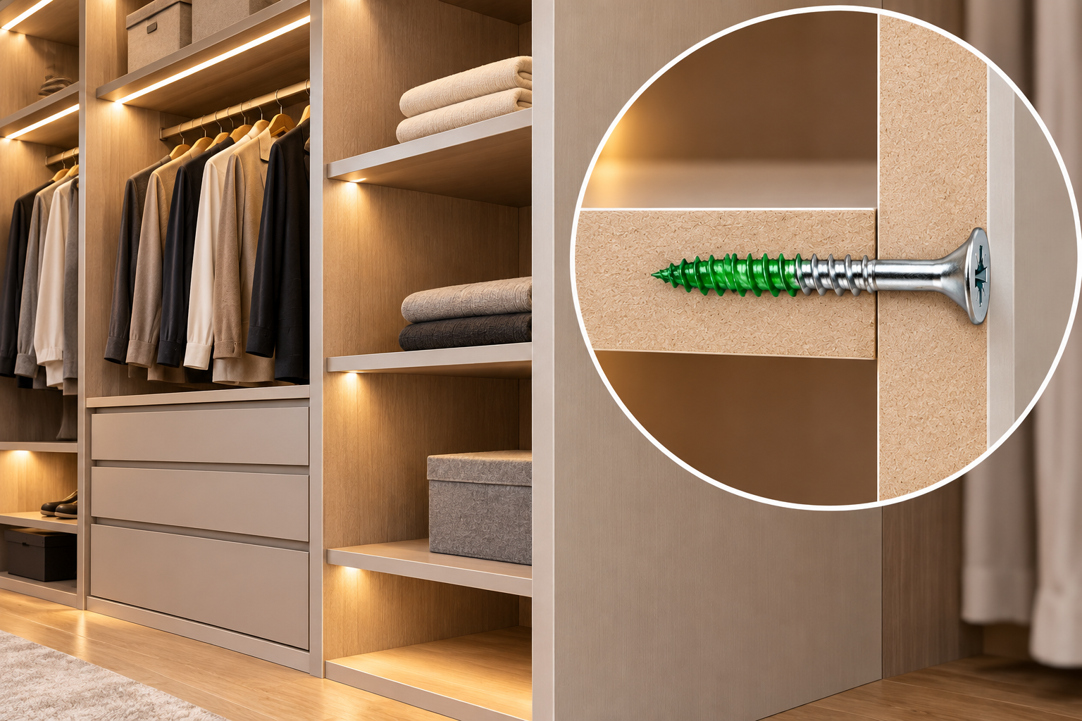 Closet Elegante com Detalhe do Parafuso