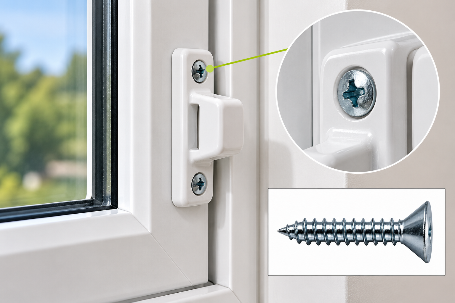 Detalhe de Fecho e Parafuso de Janela PVC