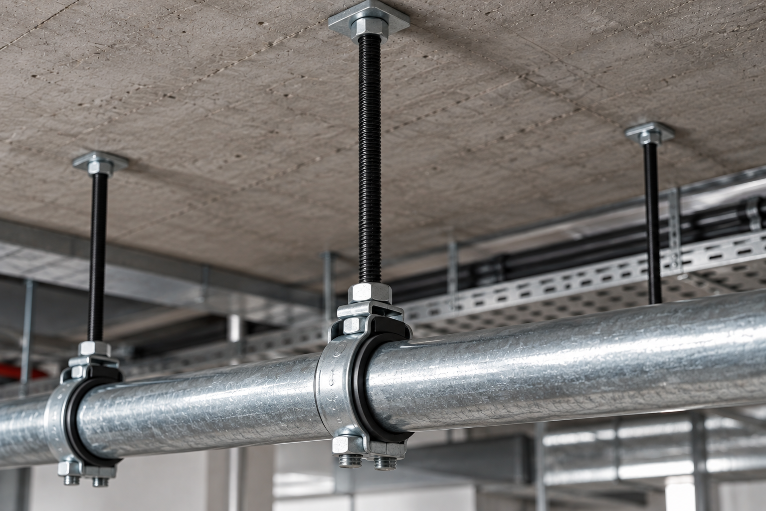 Suspensão industrial de tubagem no teto